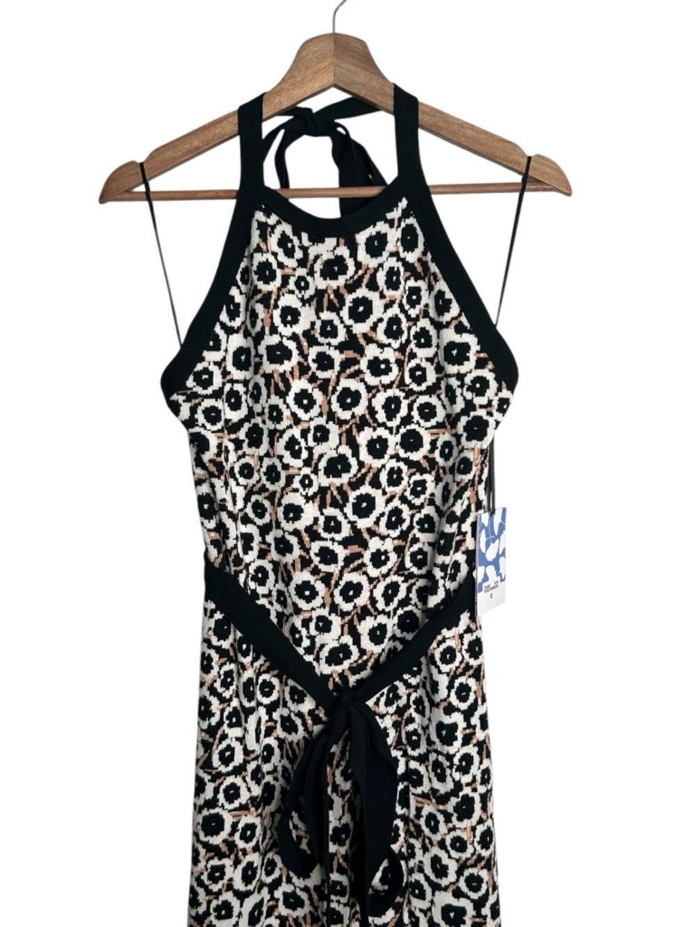 Diane von Furstenberg Target Halter Tie Neck Poppy Sweaterknit Midi Dress Large - Picture 3 of 7